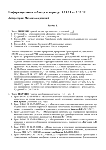 Информационная таблица за период с 1.11.11 по 1.11.12. Лаборатория: Механизмов реакций