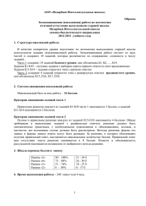 АОО «Назарбаев Интеллектуальные школы»  Образец Экзаменационная (письменная) работа по математике