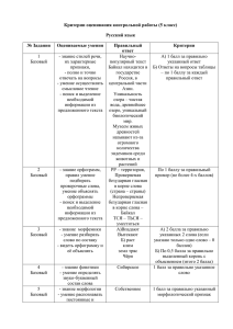 Критерии оценивания контрольной работы (5 класс) Русский