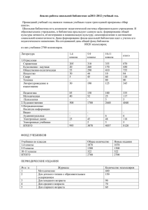 Анализ работы школьной библиотеки за2011-2012 учебный год.  книги».