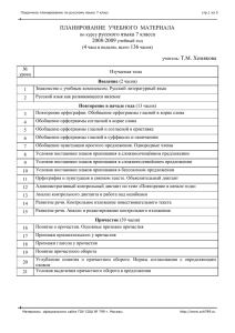 ПЛАНИРОВАНИЕ  УЧЕБНОГО  МАТЕРИАЛА русского языка 7 класса 2008-2009