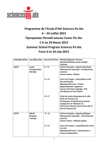 Programme de l`Ecole d`été Sciences Po Aix 6 – 24 Juillet 2015