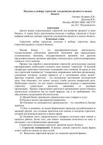 Подходы к выбору стратегий для развития среднего и малого