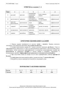 Ответы и критерии РУССКИЙ 7 кл Май 2011