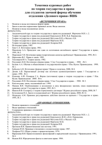 Тематика курсовых работ по теории государства и права отделения «Делового права» ВШБ