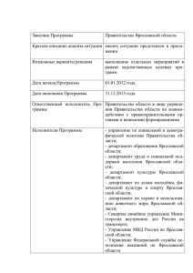 Заказчик Программы Правительство Ярославской области