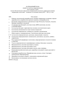 КАЛЕНДАРНЫЙ ПЛАН лекций по экологии микроорганизмов для студентов 3 курса