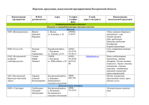 Перечень продукции, выпускаемый предприятиями Костромской