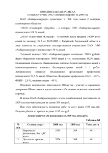 ПОЯСНИТЕЛЬНАЯ ЗАПИСКА к годовому отчету ОАО «Хабаровсккурорт» за 2009 год