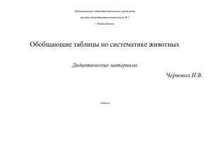 Обобщающие таблицы по систематике животных Черновол Н.В. Дидактические материалы