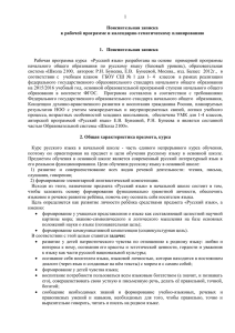 Аннотации к рабочим программам Русский язык