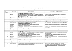 Тематическое планирование уроков литературы в 6 А классе