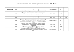 Сведения о научных статьях и монографиях, изданных за  2011-2014 год