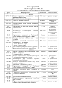 План мероприятий МБОУ Токарёвской СОШ №2 к 70