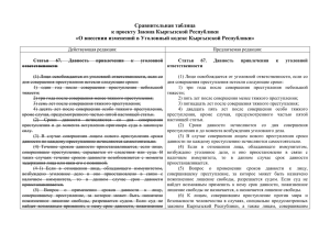Сравнительная таблица к проекту Закона Кыргызской Республики