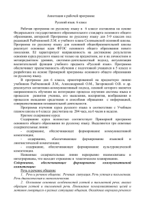 Аннотация к рабочей программе Русский язык. 6 класс