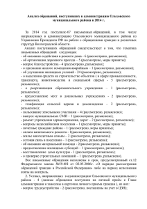 Анализ обращений, поступивших в администрацию Ольховского