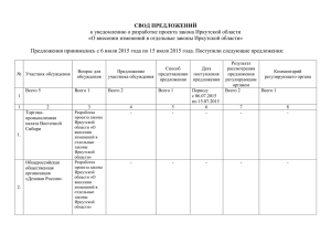 СВОД ПРЕДЛОЖЕНИЙ к уведомлению о разработке проекта закона Иркутской области