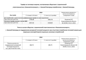 2016 г. Информация о ценах (тарифах) на регулируемые товары