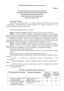 АОО «Назарбаев Интеллектуальные школы» Образец Экзаменационная (письменная) работа по физике