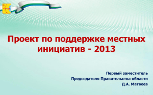 Проект по поддержке местных инициатив - 2013 Первый заместитель Председателя Правительства области