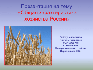 Презентация на тему: «Общая характеристика хозяйства России»