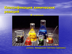 Классификация химических реакций 8 класс учитель: Амирджанян Светлана Суреновна
