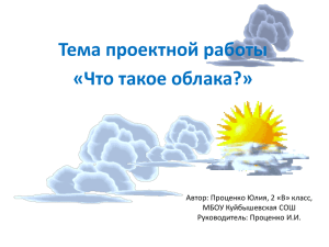 Тема проектной работы «Что такое облака?» Автор: Проценко Юлия, 2 «В» класс,