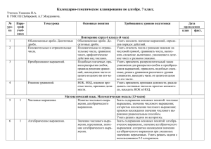 Календарно-тематическое планирование по алгебре. 7 класс.