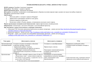 ТЕХНОЛОГИЧЕСКАЯ КАРТА УРОКА ЛИТЕРАТУРЫ 7 КЛАСС Ф.И.О. учителя: Тема урока: Форма проведения урока: