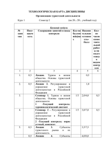 ТЕХНОЛОГИЧЕСКАЯ КАРТА ДИСЦИПЛИНЫ Организация туристской деятельности № Посе-