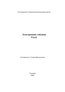 Электронная таблица Excel Таллиннская Тынисмяэская реальная школа Составитель: Галина Василькова