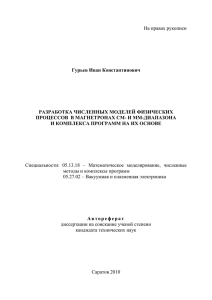 На правах рукописи Гурьев Иван Константинович РАЗРАБОТКА ЧИСЛЕННЫХ МОДЕЛЕЙ ФИЗИЧЕСКИХ