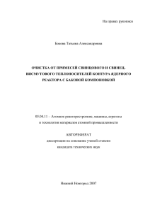 На правах рукописи Бокова Татьяна Александровна ОЧИСТКА ОТ ПРИМЕСЕЙ СВИНЦОВОГО И СВИНЕЦ-