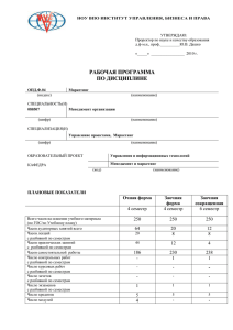 РП Маркетинг Менеджмент организации специалитет