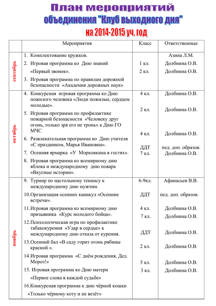 Мероприятия по объединению