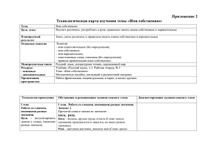 Технологическая карта изучения темы «Имя собственное»