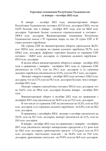 Торговые отношения Республики Таджикистан с зарубежными