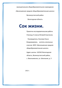 муниципальное общеобразовательное учреждение «Васильевская средняя общеобразовательная школа» Великоустюгский район