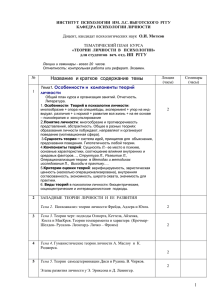 КАФЕДРА ПСИХОЛОГИИ ЛИЧНОСТИ ИП РГГУ