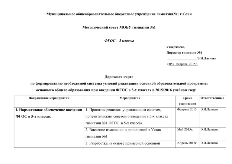 Дорожная карта по введению фгос до