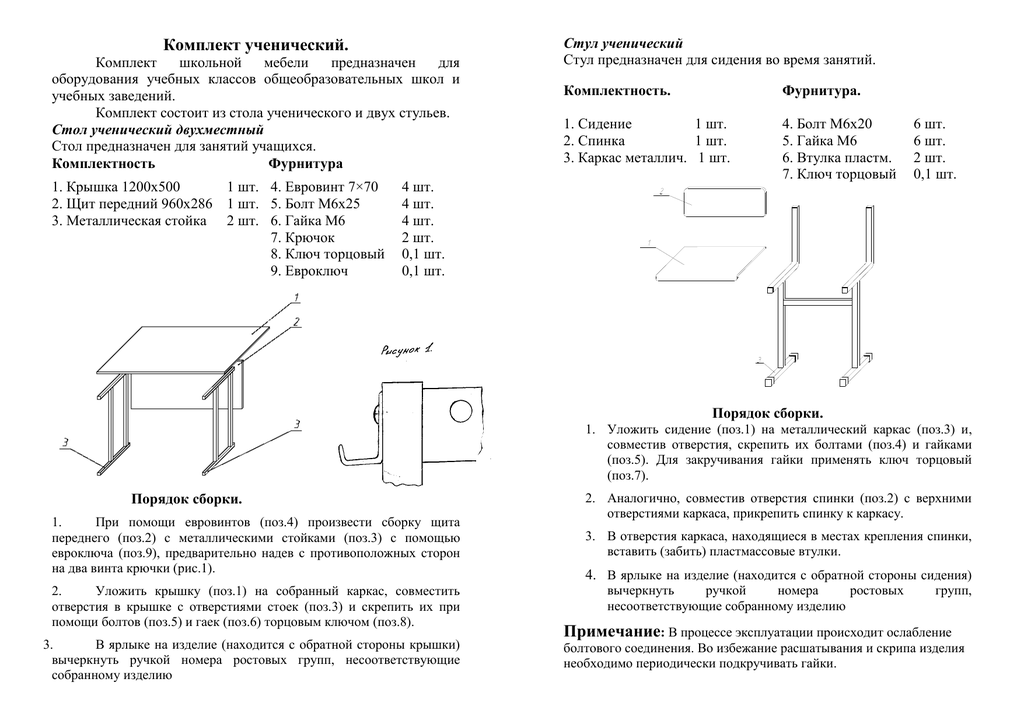 Схема сборки ученического стола