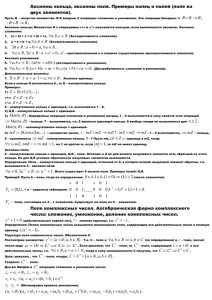 Аксиомы кольца, аксиомы поля. Примеры колец и полей (поле из  