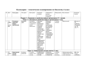 Календарно – тематическое планирование по биологии, 6 класс