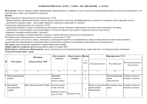 ТЕХНОЛОГИЧЕСКАЯ   КАРТА   УРОКА   ПО ... Цель урока: Задачи: каждый орган  имеет свою функцию и строение