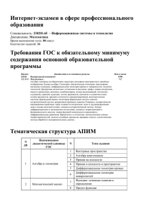 Интернет-экзамен в сфере профессионального образования Требования ГОС к обязательному минимуму содержания основной образовательной