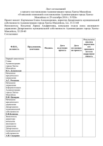 Лист согласований к проекту постановления Администрации города Ханты-Мансийска