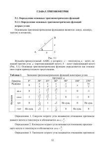 ГЛАВА 5. ТРИГОНОМЕТРИЯ  5.1. Определение основных тригонометрических функций