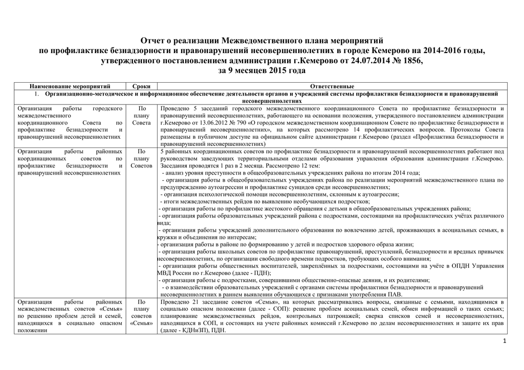 План межведомственной операции подросток