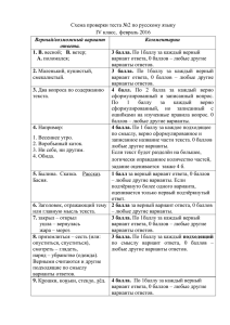 Схема проверки теста №2 по русскому языку IV класс, февраль